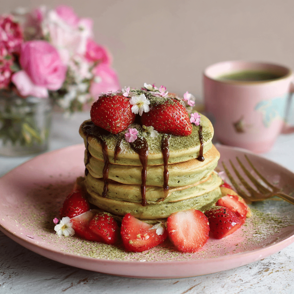 Strawberry Matcha Pancake Stack Recipe - Recipe Image